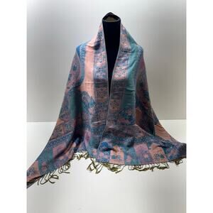 Women’s Silk Pashmina Shawl Wrap Scarf Pink Teal Lavender Fringe Large Rectangle